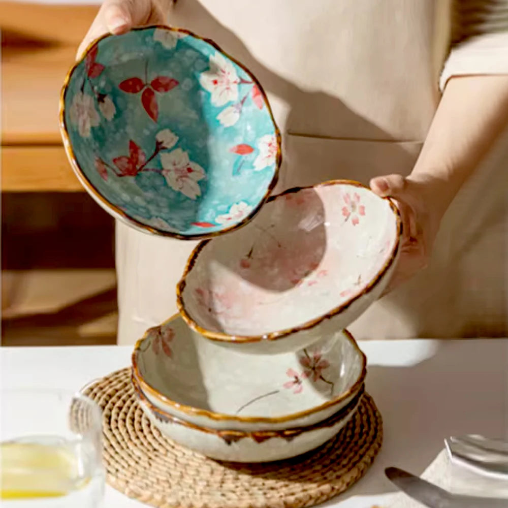 Prato Fundo Japonês em Cerâmica – Estilo Retrô Floral