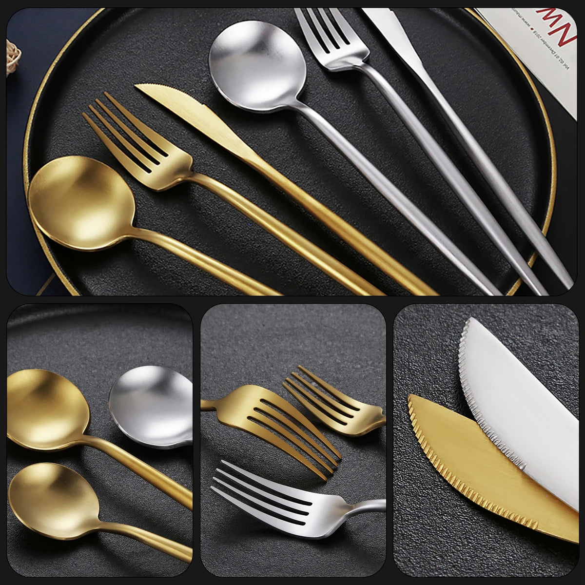 talheres aço inoxidável, conjunto talheres luxo, talheres espelhados, talheres elegantes, talheres presente, talheres duráveis, talheres sofisticados, talheres aço premium, talheres para jantares, talheres estilo ocidental, Center doce Lar