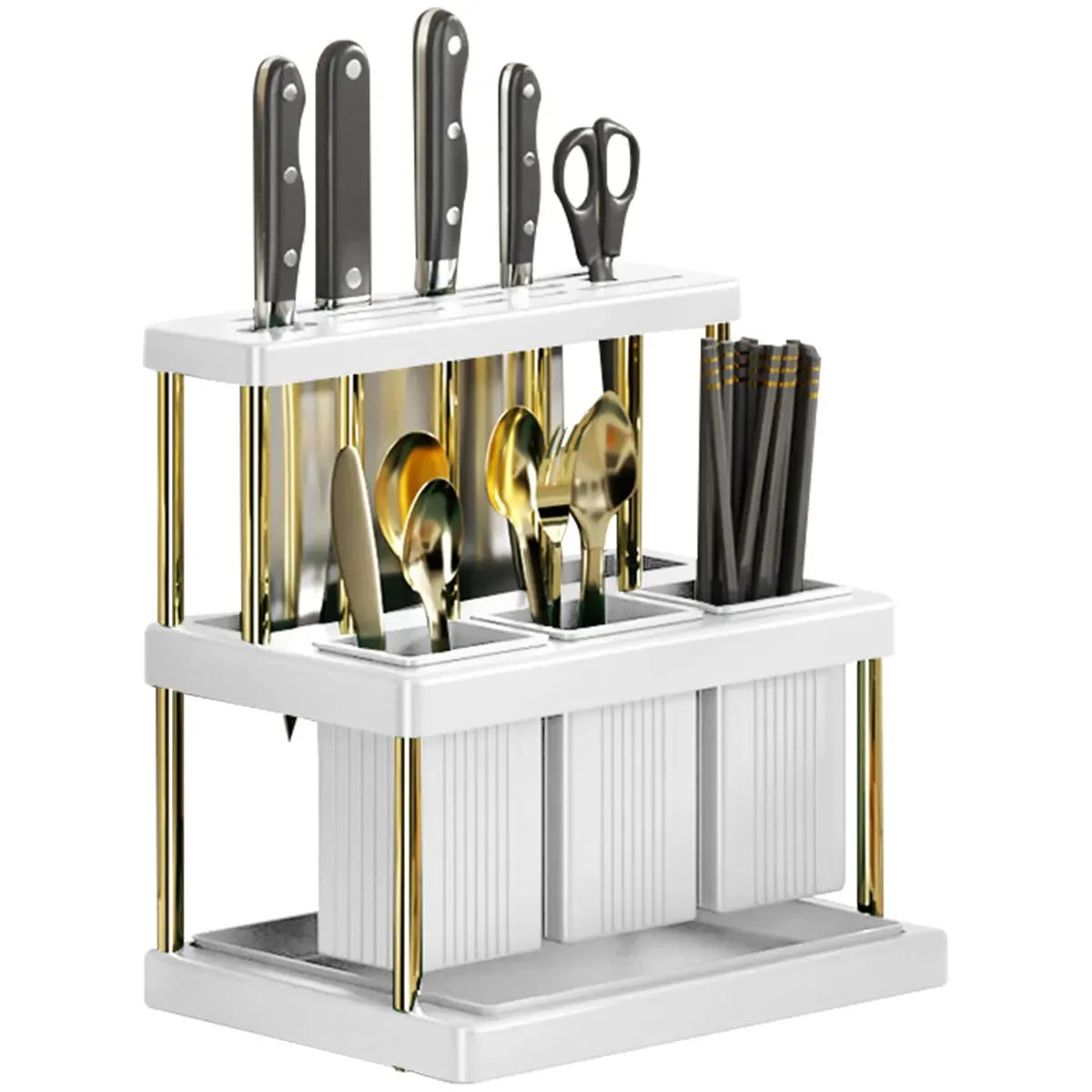 Multi-Function Faca Titular, Cortador e Talheres Escorredor Rack, PP, Economia de Espaço, Utensílio de Cozinha Organizer, Novo