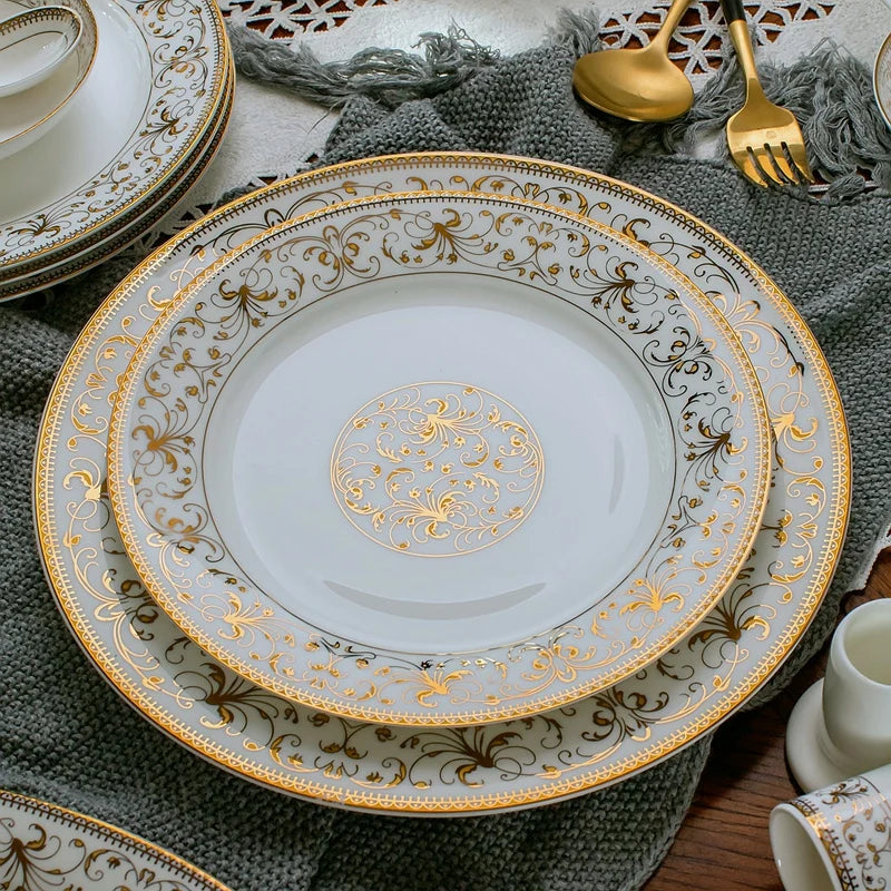 Conjunto de Pratos em Porcelana Fina – Redondas com Estampa Geométrica