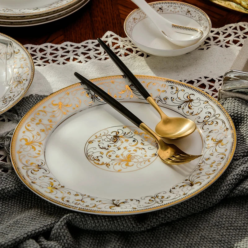Conjunto de Pratos em Porcelana Fina – Redondas com Estampa Geométrica