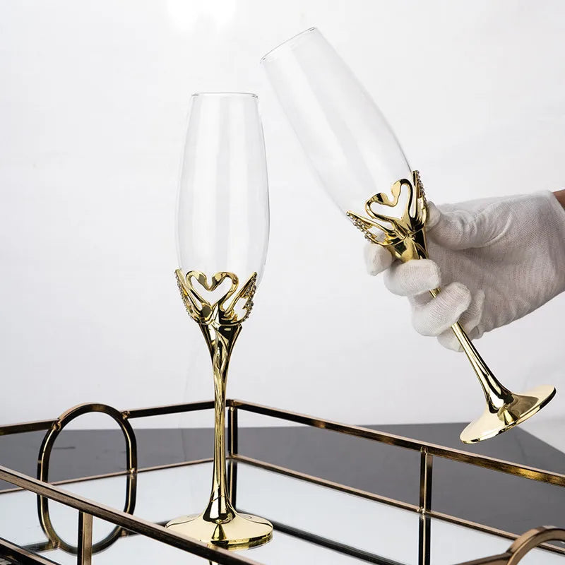 Taça de Cristal Luxo Cisne Dourado (Kit 2 taças)