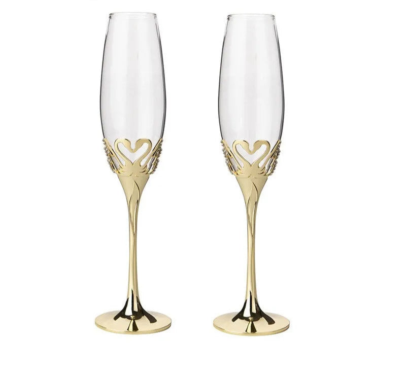 Taça de Cristal Luxo Cisne Dourado (Kit 2 taças)