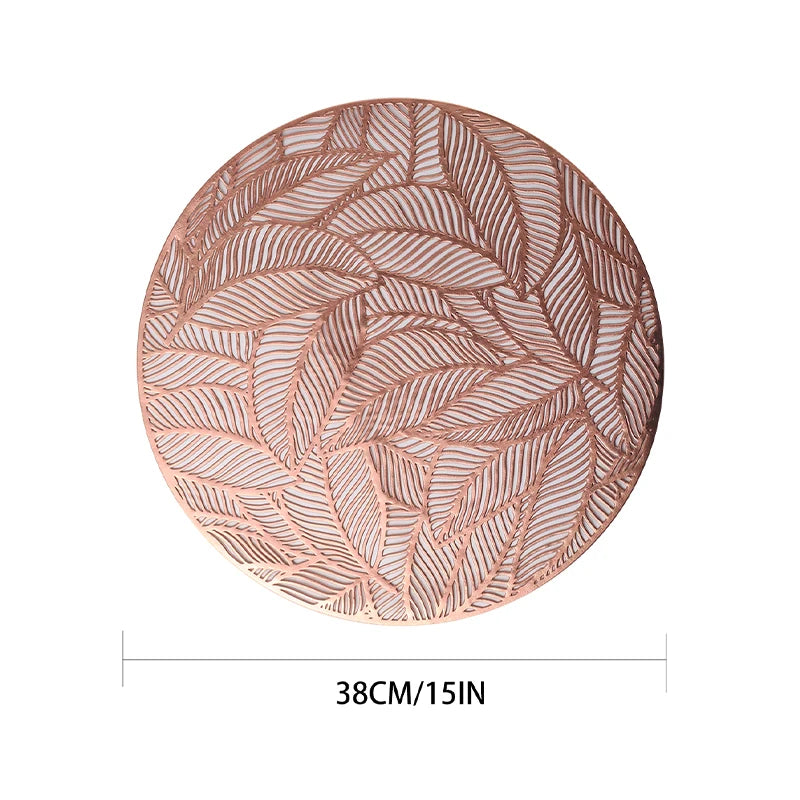 Golden Leaf Pattern PVC Table Mats – Set of 4 Elegant Placemats
