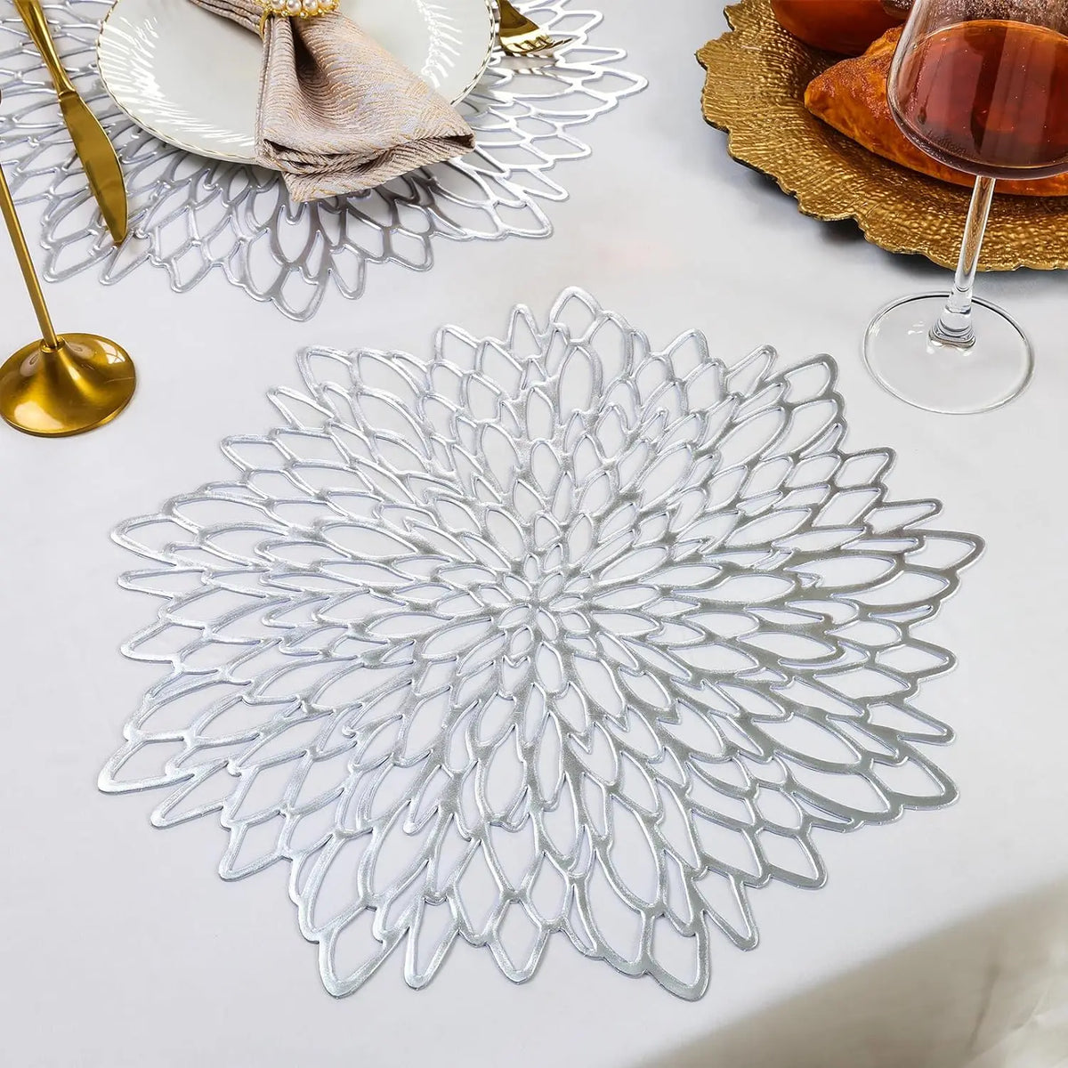 Golden Leaf Pattern PVC Table Mats – Set of 4 Elegant Placemats