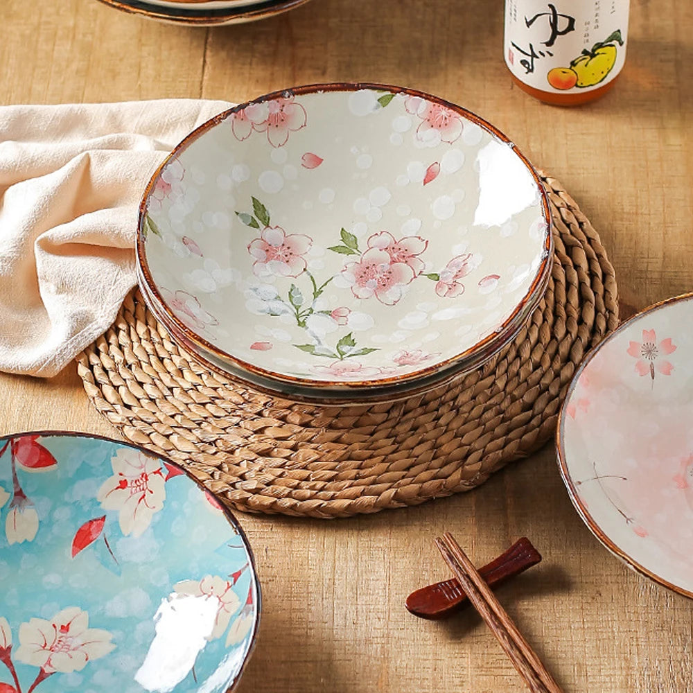 Prato Fundo Japonês em Cerâmica – Estilo Retrô Floral
