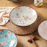 Prato Fundo Japonês em Cerâmica – Estilo Retrô Floral