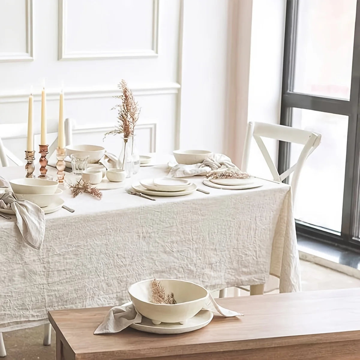 Toalha de Mesa Bege Estilo Francês