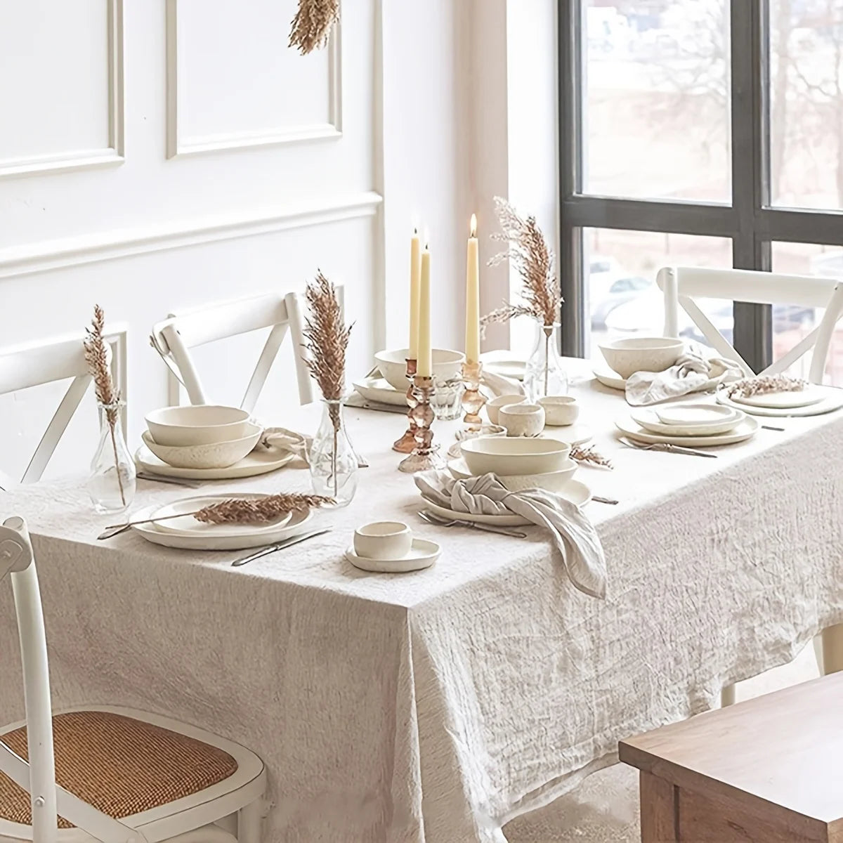 Toalha de Mesa Bege Estilo Francês