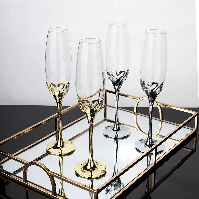 Taça de Cristal Luxo Cisne Dourado (Kit 2 taças)