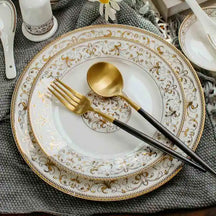 Conjunto de Pratos em Porcelana Fina – Redondas com Estampa Geométrica