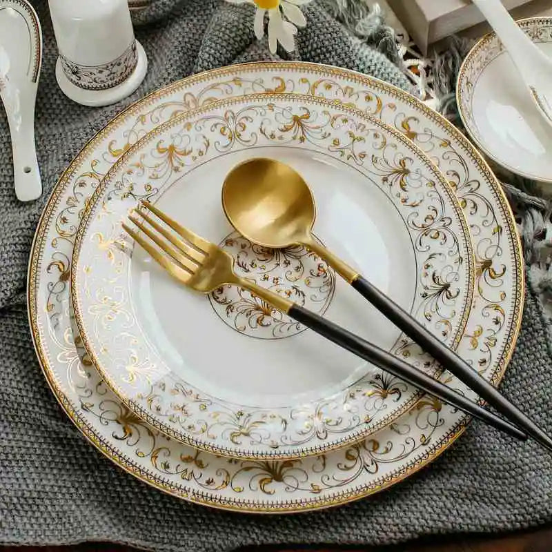 Conjunto de Pratos em Porcelana Fina – Redondas com Estampa Geométrica