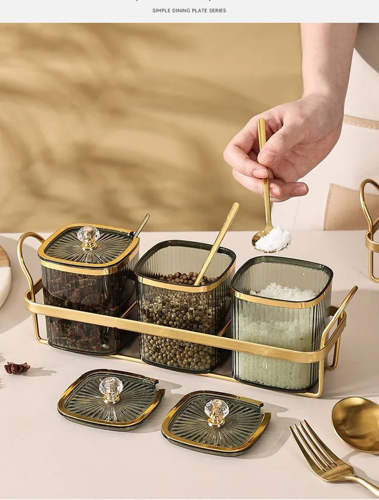 Conjunto de Potes Luxo Dourado para Temperos 