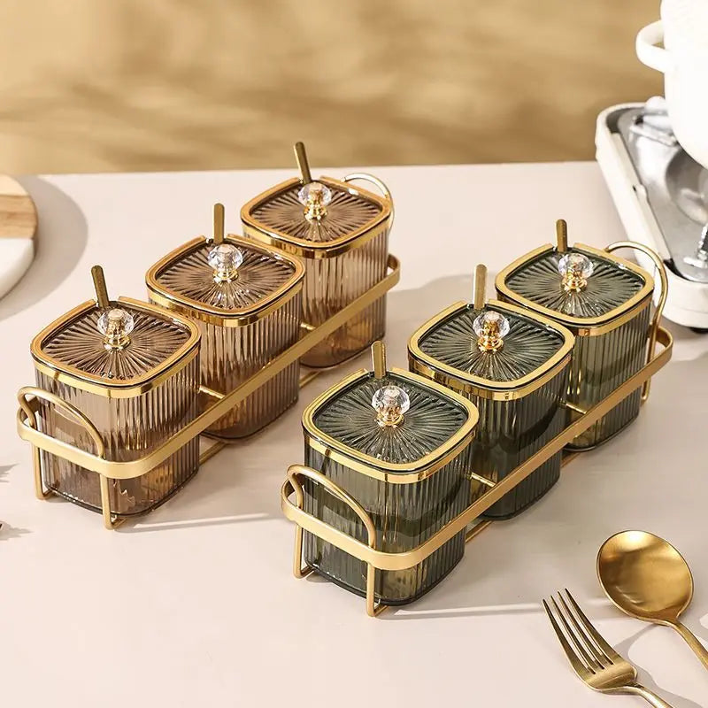Conjunto de Potes Luxo Dourado para Temperos 