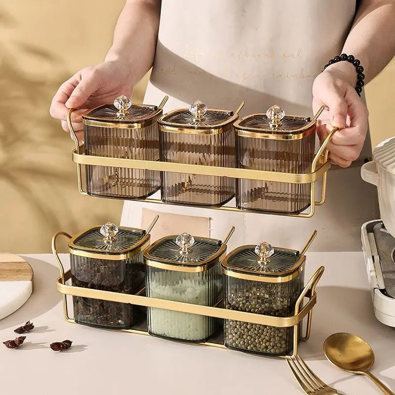 Conjunto de Potes Luxo Dourado para Temperos 