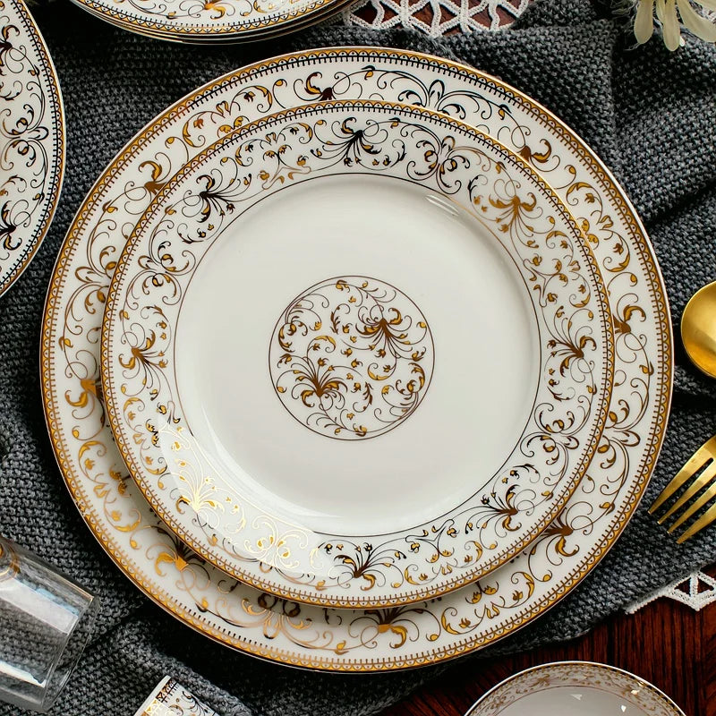 Conjunto de Pratos em Porcelana Fina – Redondas com Estampa Geométrica