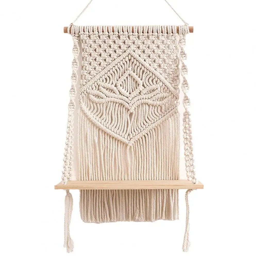 Prateleira flutuante de longa duração, estilo nórdico, boêmio, macramé, suspensão de parede, decoração interna