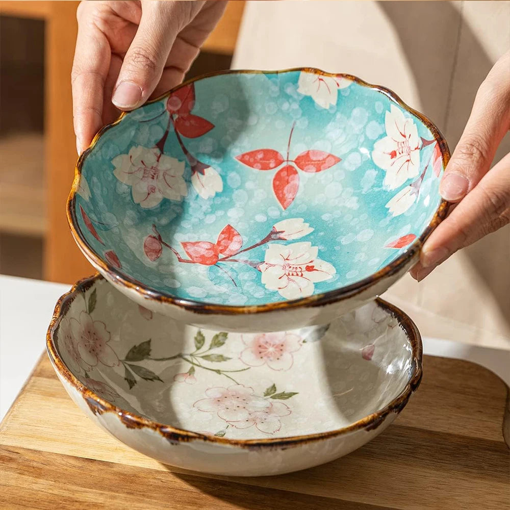 Prato Fundo Japonês em Cerâmica – Estilo Retrô Floral