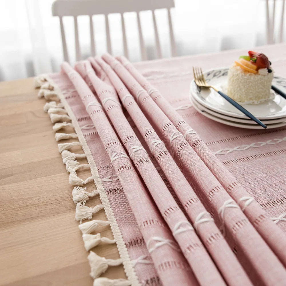 Toalha de Mesa Retangular em Algodão e Linho 