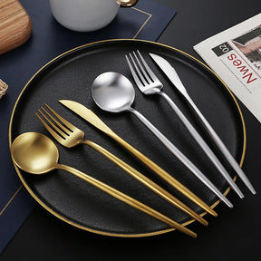 talheres aço inoxidável, conjunto talheres luxo, talheres espelhados, talheres elegantes, talheres presente, talheres duráveis, talheres sofisticados, talheres aço premium, talheres para jantares, talheres estilo ocidental, Center doce Lar