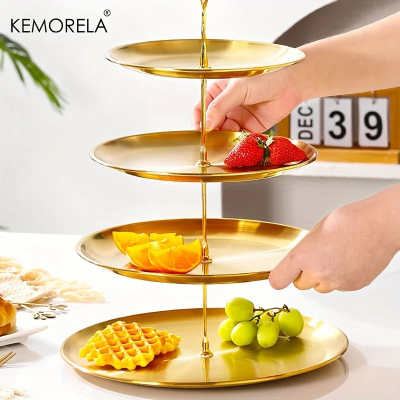 Fruteira em aço inox, Suporte para bolos e doces, Fruteira decorativa elegante, Prato para frutas inox, Bandeja para sobremesas, Fruteira multifuncional inox, Suporte para doces sofisticado, Fruteira moderna para mesa, Fruteira durável e fácil de limpar, Organizador de frutas e bolos.